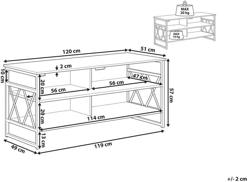 Beliani TV staliukas TV Stand Tamsi Medis with Juoda CARLISLE 200886 (Juoda + Tamsus medis)