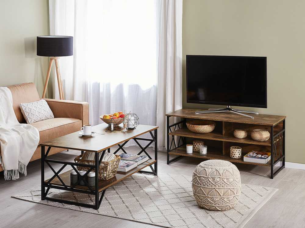 Beliani TV staliukas TV Stand Tamsi Medis with Juoda CARLISLE 200886 (Juoda + Tamsus medis)