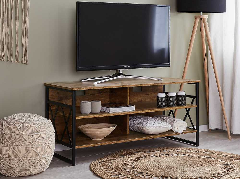 Beliani TV staliukas TV Stand Tamsi Medis with Juoda CARLISLE 200886 (Juoda + Tamsus medis)