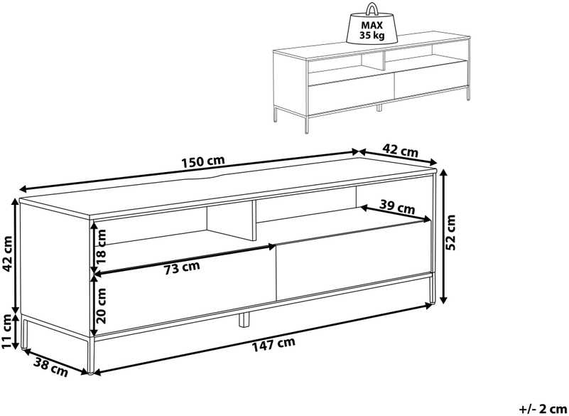 Beliani TV staliukas TV Stand LED Balta SYDNEY 180391