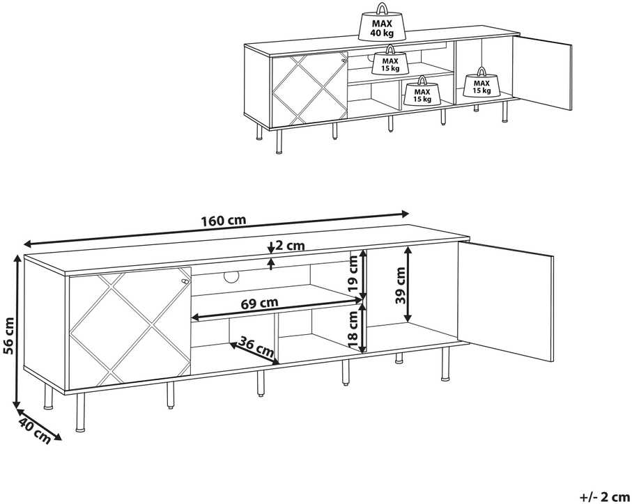 Beliani TV staliukas TV Stand Šviesi Medis with Balta PALMER 317638 Spalva: Šviesus medis + Balta