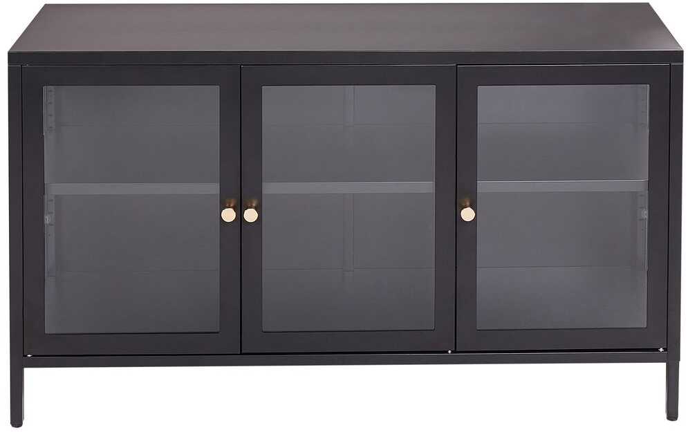 Beliani Spintelė su stiklinėmis durelėmis NEWPORT metalinė 115 cm, juoda