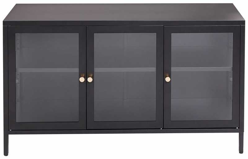 Beliani Spintelė su stiklinėmis durelėmis NEWPORT metalinė 115 cm, juoda