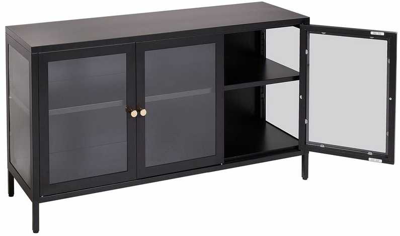 Beliani Spintelė su stiklinėmis durelėmis NEWPORT metalinė 115 cm, juoda