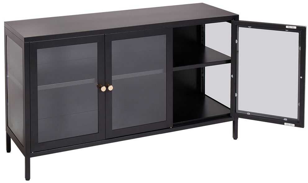 Beliani Spintelė su stiklinėmis durelėmis NEWPORT metalinė 115 cm, juoda