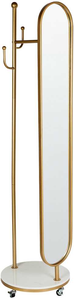 Beliani Drabužių kabykla su veidrodžiu LORENA 172 cm, metalinė, auksinė