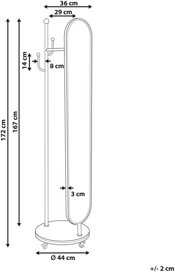 Beliani Drabužių kabykla su veidrodžiu LORENA 172 cm, metalinė, auksinė