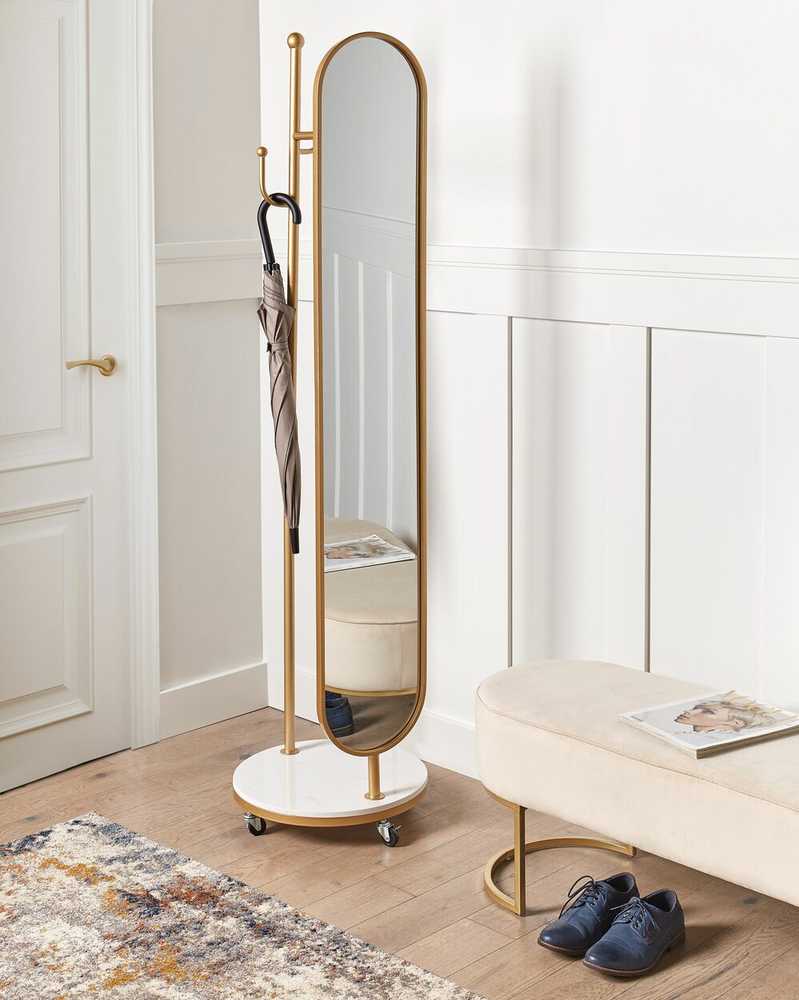 Beliani Drabužių kabykla su veidrodžiu LORENA 172 cm, metalinė, auksinė
