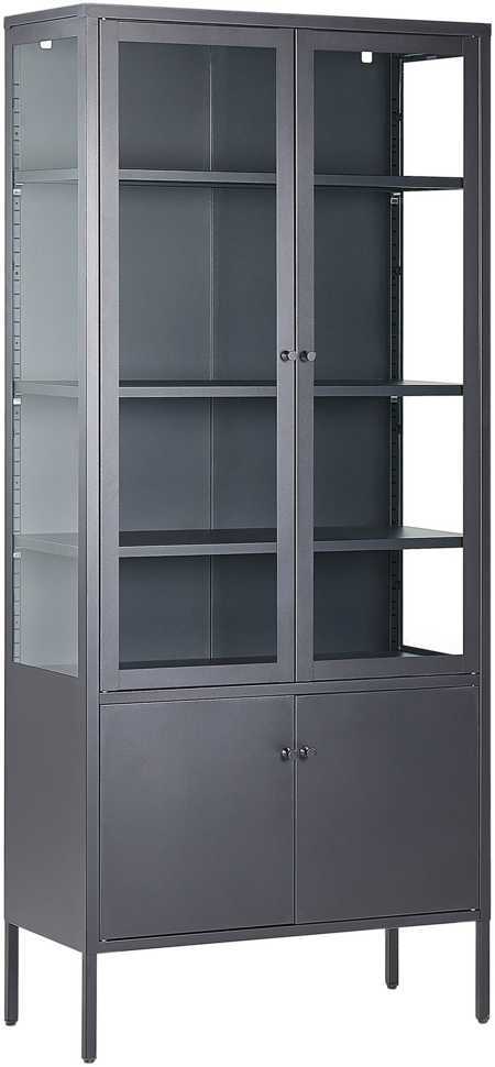 Beliani Vitrina su stikline spintele OXTED, 80 cm, metalinė, juoda