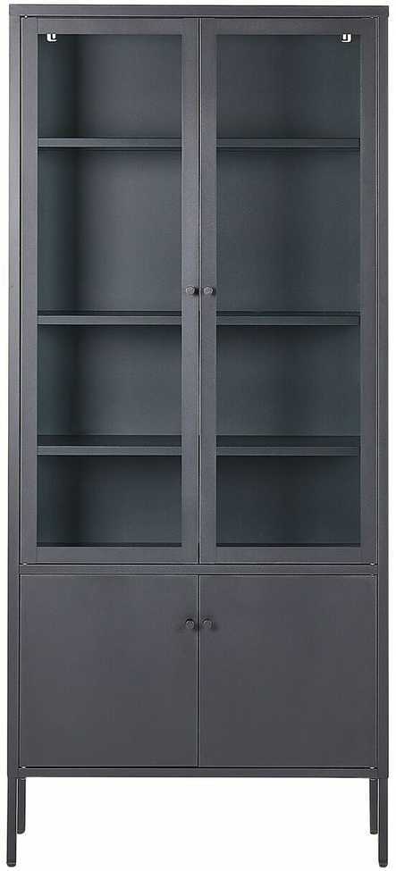 Beliani Vitrina su stikline spintele OXTED, 80 cm, metalinė, juoda