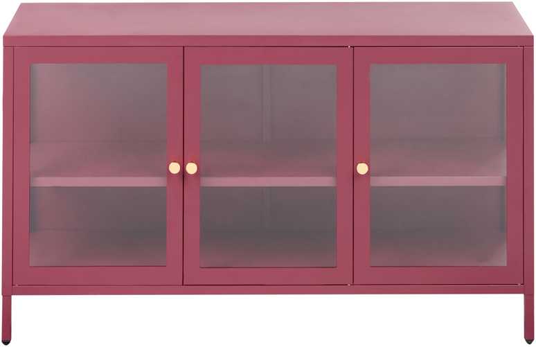Beliani Spintelė su stiklinėmis durelėmis NEWPORT Metal 115 cm bordinė