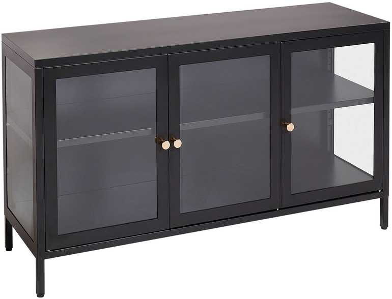 Beliani Spintelė su stiklinėmis durelėmis NEWPORT metalinė 115 cm, juoda