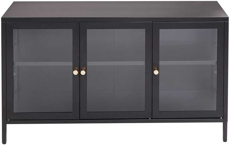 Beliani Spintelė su stiklinėmis durelėmis NEWPORT metalinė 115 cm, juoda