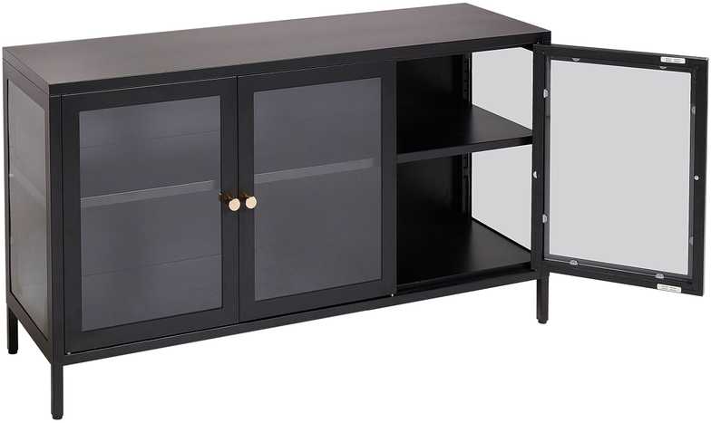 Beliani Spintelė su stiklinėmis durelėmis NEWPORT metalinė 115 cm, juoda