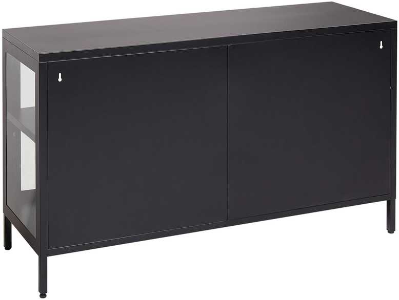 Beliani Spintelė su stiklinėmis durelėmis NEWPORT metalinė 115 cm, juoda