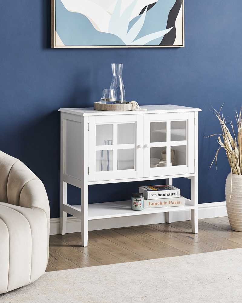 Beliani Spintelė su stiklinėmis durelėmis ir lentyna INLET 80 cm, balta