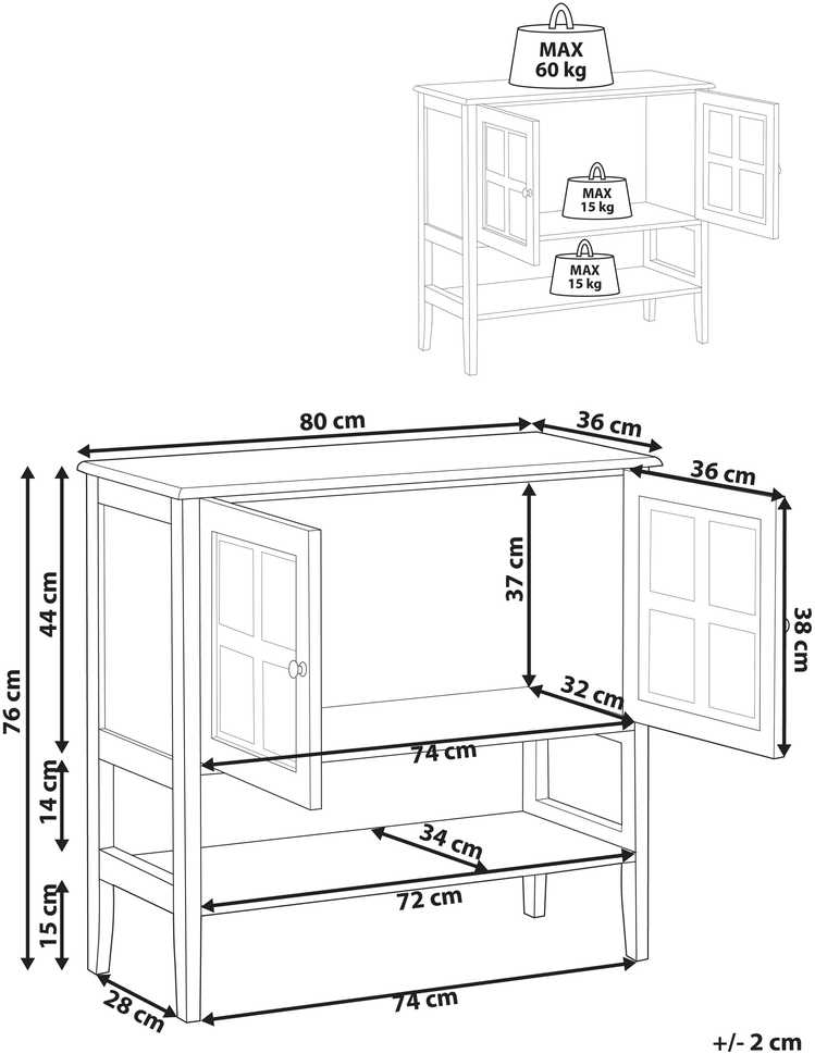 Beliani Spintelė su stiklinėmis durelėmis ir lentyna INLET 80 cm, balta