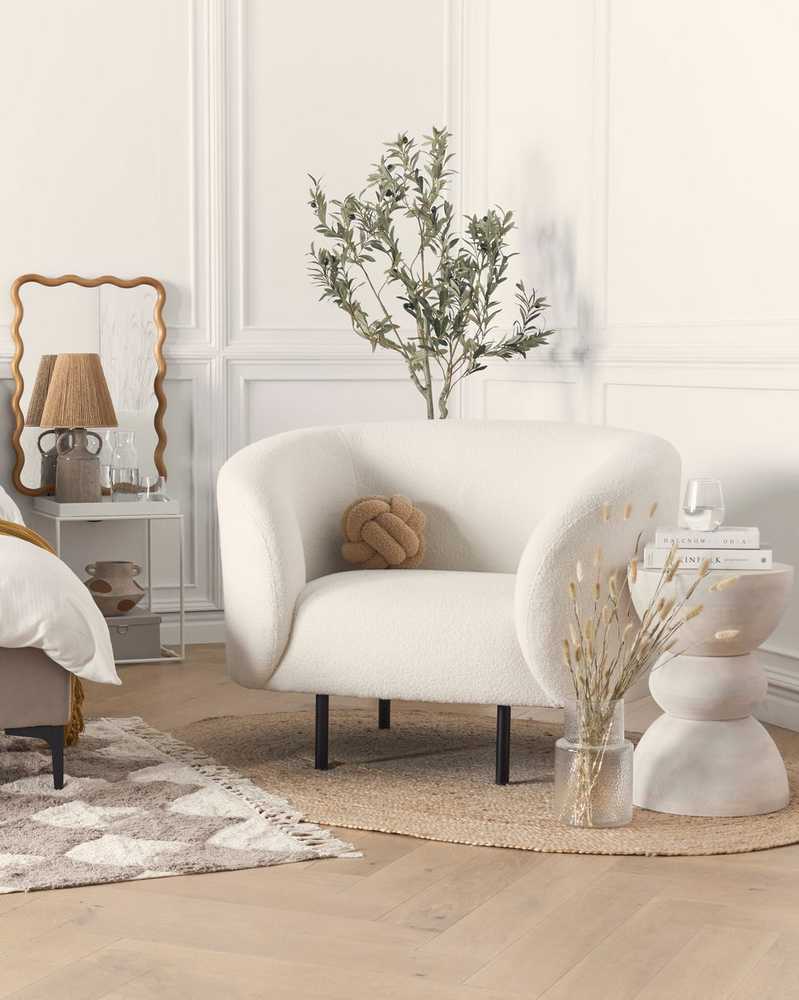 Fotelis Beliani Fotel LOEN Boucle baltas