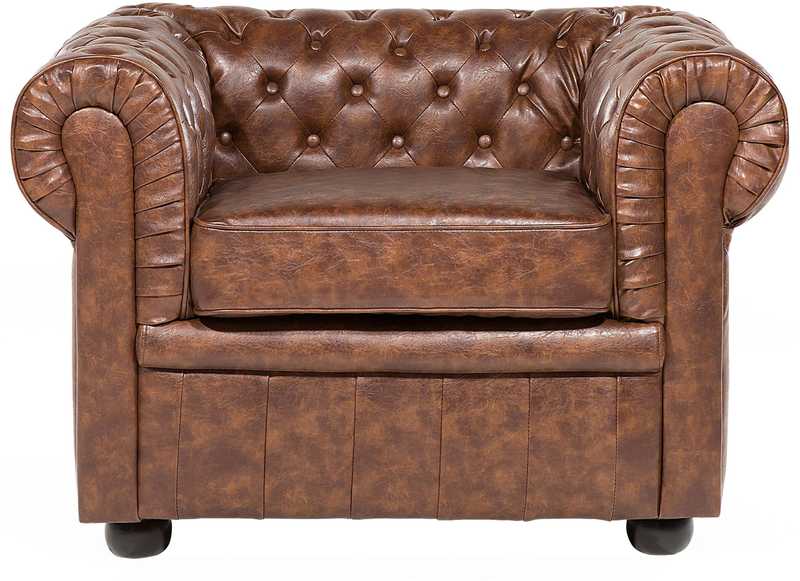Beliani CHESTERFIELD fotelis iš dirbtinės odos, aukso rudos spalvos