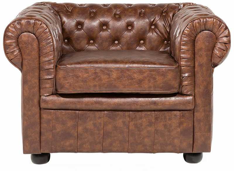 Beliani CHESTERFIELD fotelis iš dirbtinės odos, aukso rudos spalvos