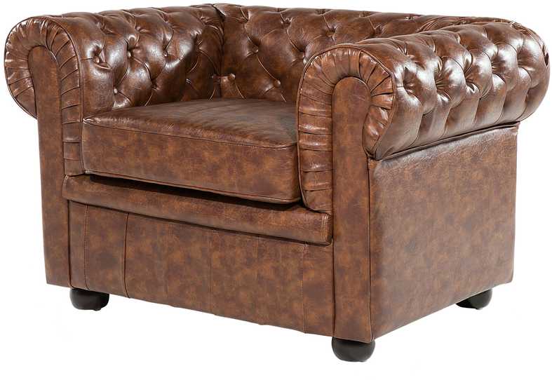 Beliani CHESTERFIELD fotelis iš dirbtinės odos, aukso rudos spalvos