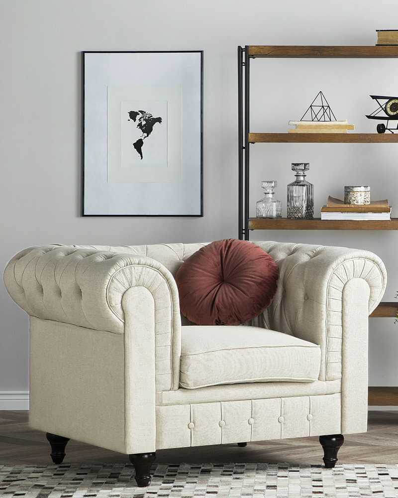 Beliani CHESTERFIELD fotelis, smėlio spalvos