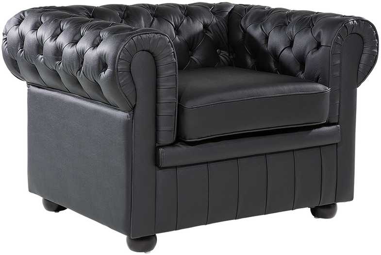 Beliani CHESTERFIELD fotelis iš natūralios odos, juodas