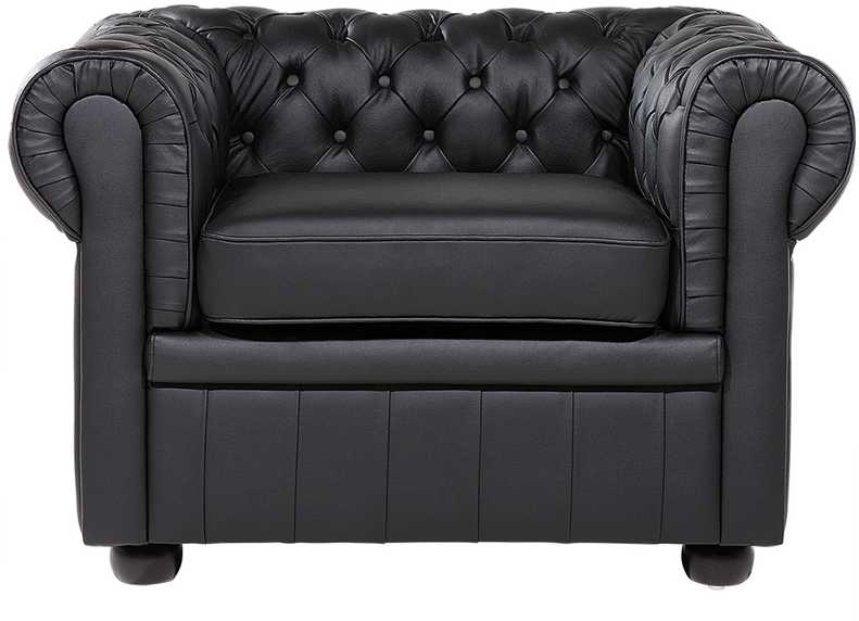 Beliani CHESTERFIELD fotelis iš natūralios odos, juodas