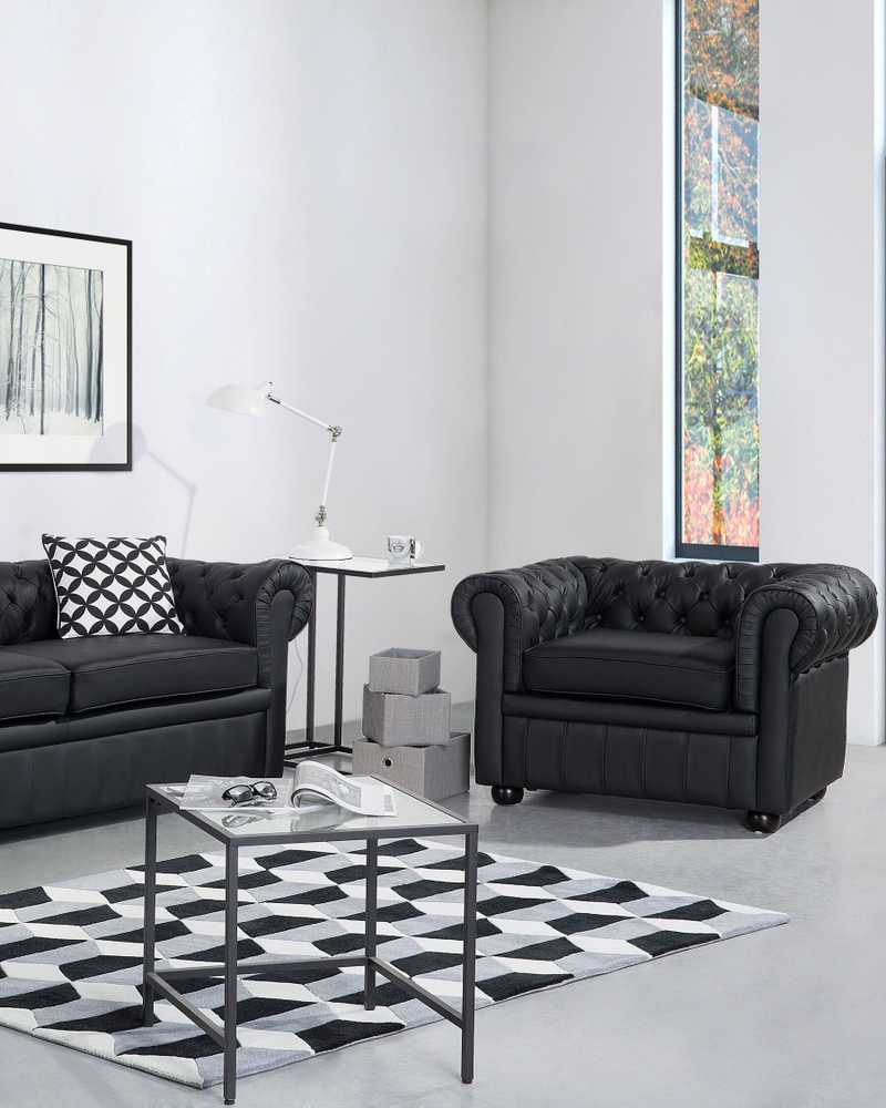 Beliani CHESTERFIELD fotelis iš natūralios odos, juodas
