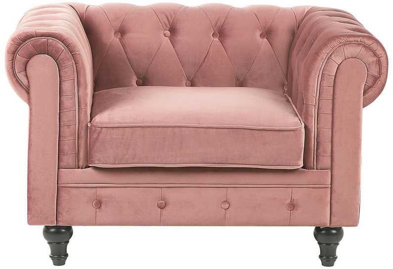 Fotelis Beliani Fotelė CHESTERFIELD veliūrinė rožinė