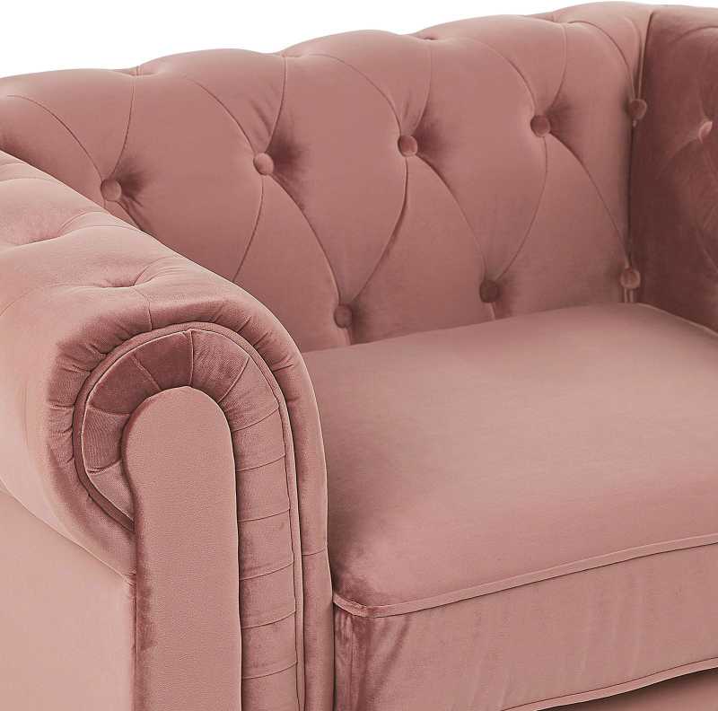 Fotelis Beliani Fotelė CHESTERFIELD veliūrinė rožinė