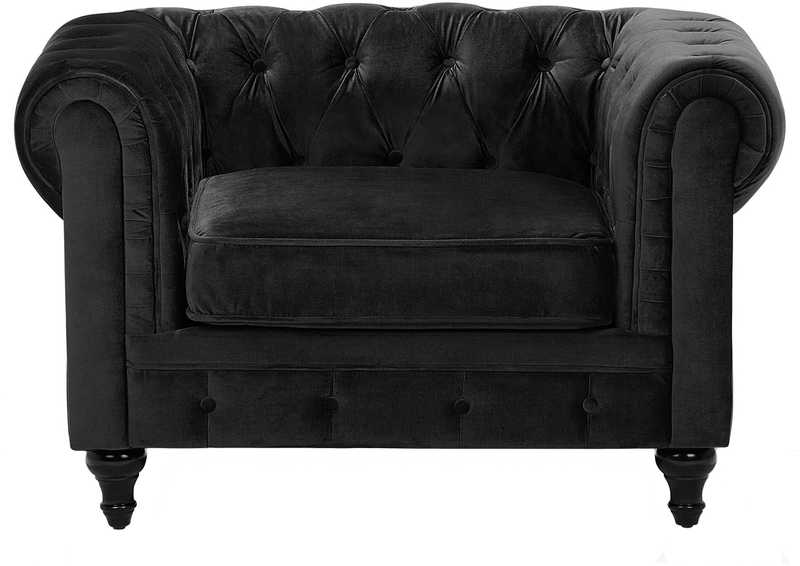 Beliani CHESTERFIELD fotelis, veliūras, juodas