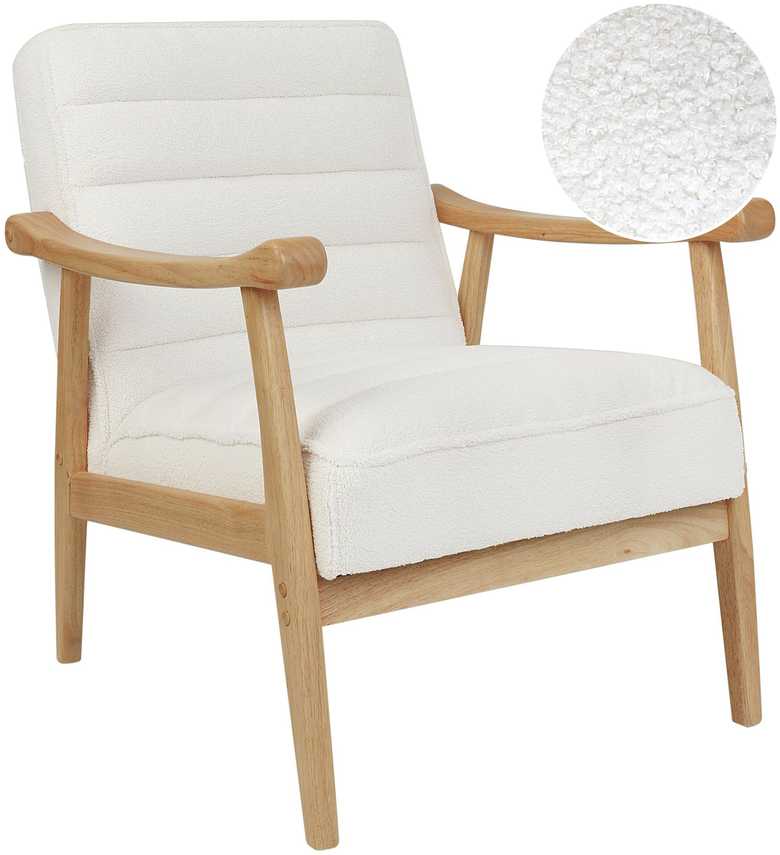 Fotelis Beliani Fotel LEKNES Boucle, kreminė balta