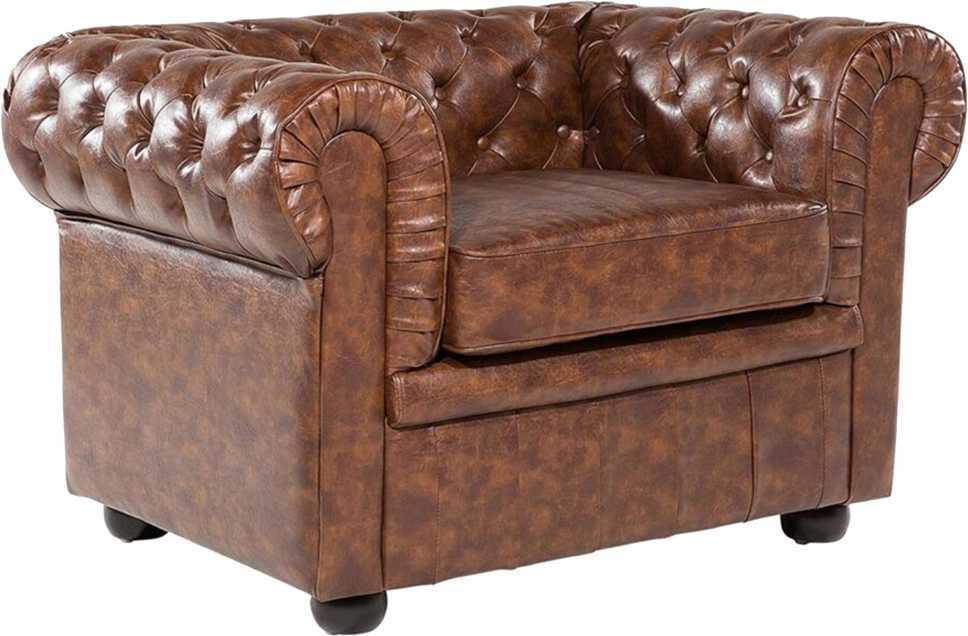 Beliani CHESTERFIELD fotelis iš dirbtinės odos, aukso rudos spalvos