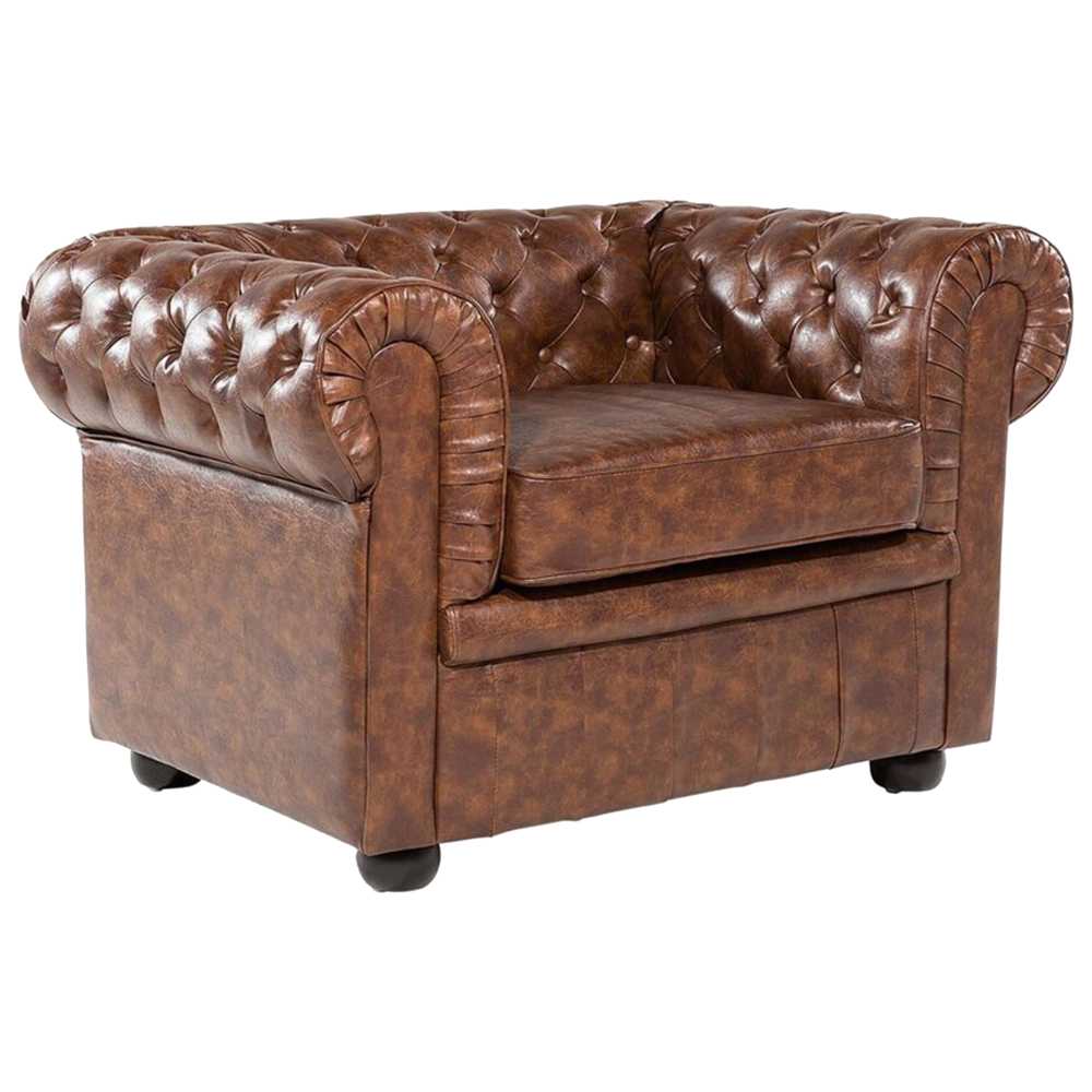 Beliani CHESTERFIELD fotelis iš dirbtinės odos, aukso rudos spalvos