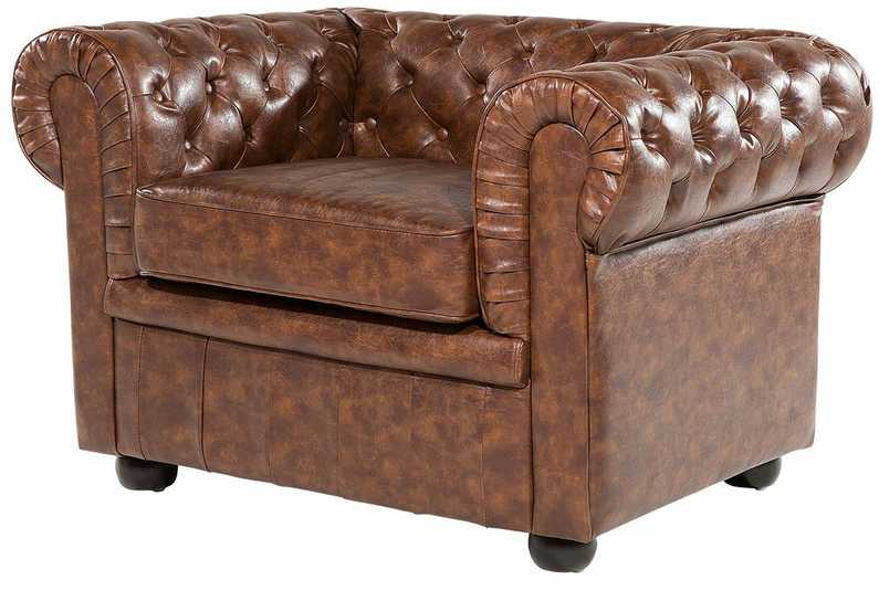 Beliani CHESTERFIELD fotelis iš dirbtinės odos, aukso rudos spalvos