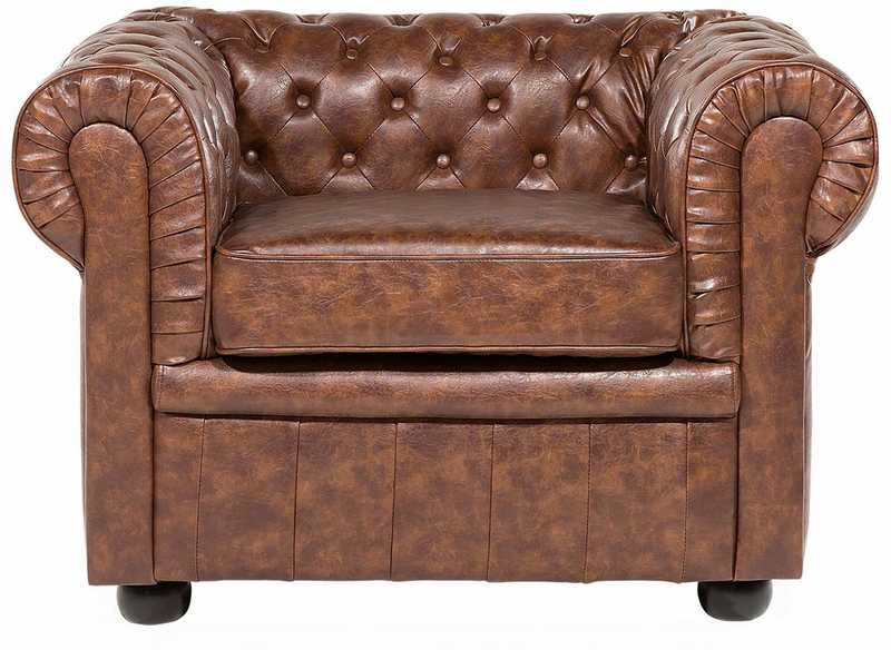 Beliani CHESTERFIELD fotelis iš dirbtinės odos, aukso rudos spalvos
