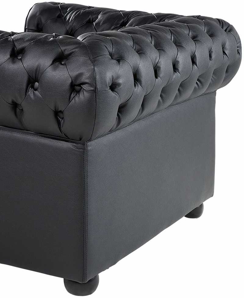 Beliani CHESTERFIELD fotelis iš natūralios odos, juodas