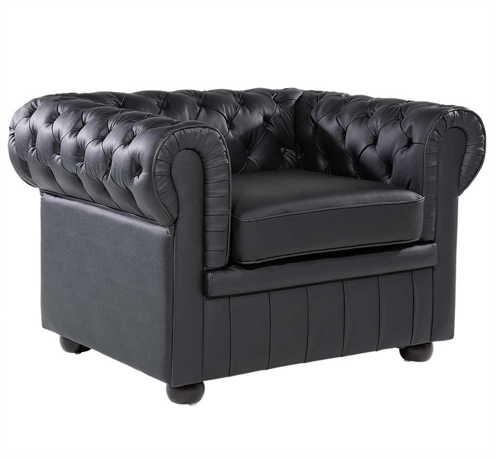 Beliani CHESTERFIELD fotelis iš natūralios odos, juodas