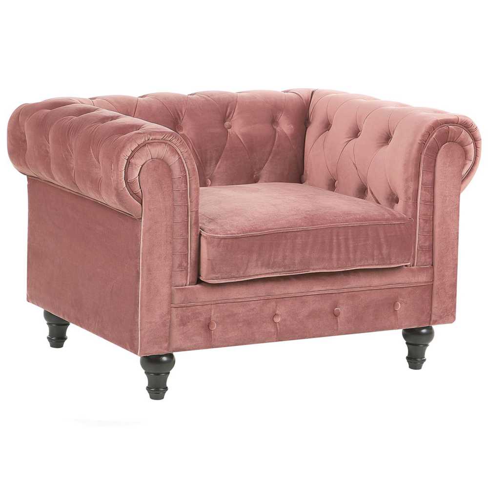 Fotelis Beliani Fotelė CHESTERFIELD veliūrinė rožinė