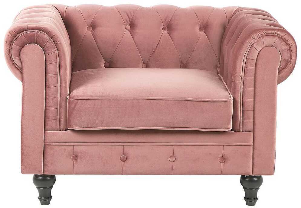 Fotelis Beliani Fotelė CHESTERFIELD veliūrinė rožinė