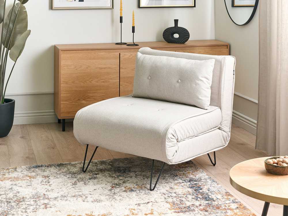 Beliani Vienvietė išskleidžiama sofa VESTFOLD, šviesiai smėlio spalvos