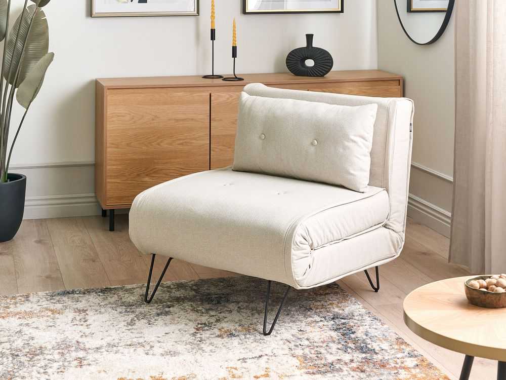 Beliani Vienvietė išskleidžiama sofa VESTFOLD, šviesiai smėlio spalvos