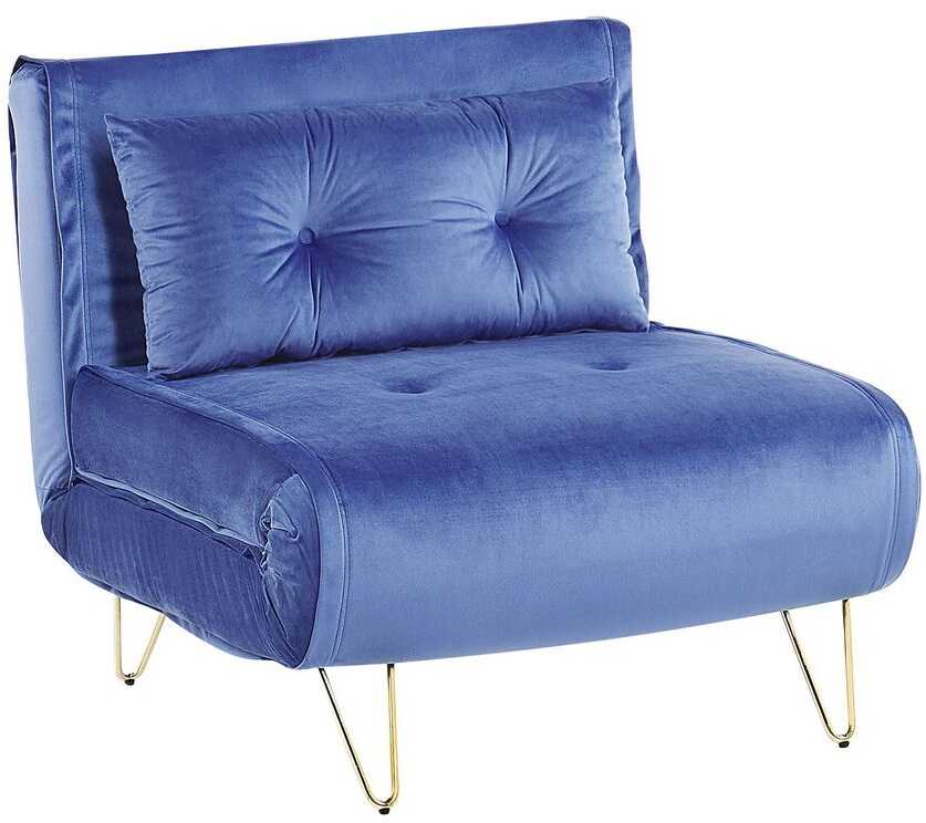 Beliani Viengulė išskleidžiama sofa VESTFOLD, veliūras, tamsiai mėlyna
