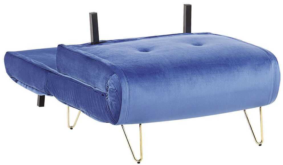 Beliani Viengulė išskleidžiama sofa VESTFOLD, veliūras, tamsiai mėlyna