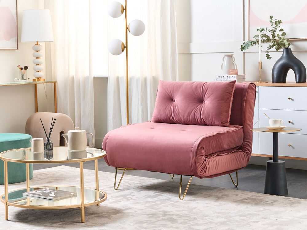 Beliani Vienvietė išskleidžiama sofa VESTFOLD, rožinė, veliūrinė
