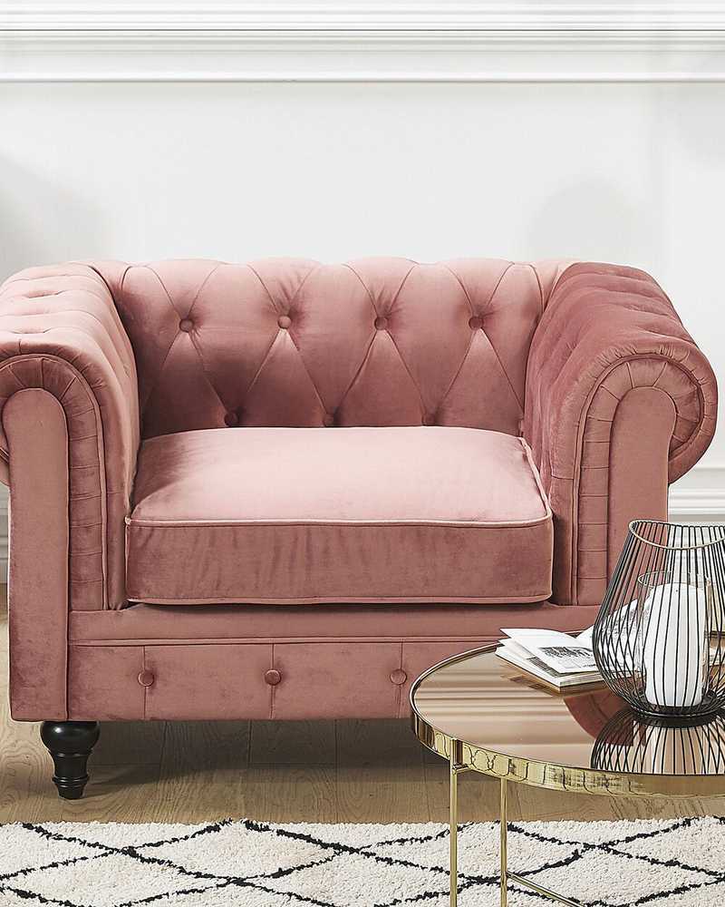 Fotelis Beliani Fotelė CHESTERFIELD veliūrinė rožinė