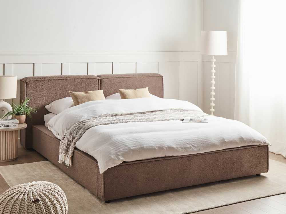 Beliani Bouclé lova LINARDS 180 x 200 cm, ruda