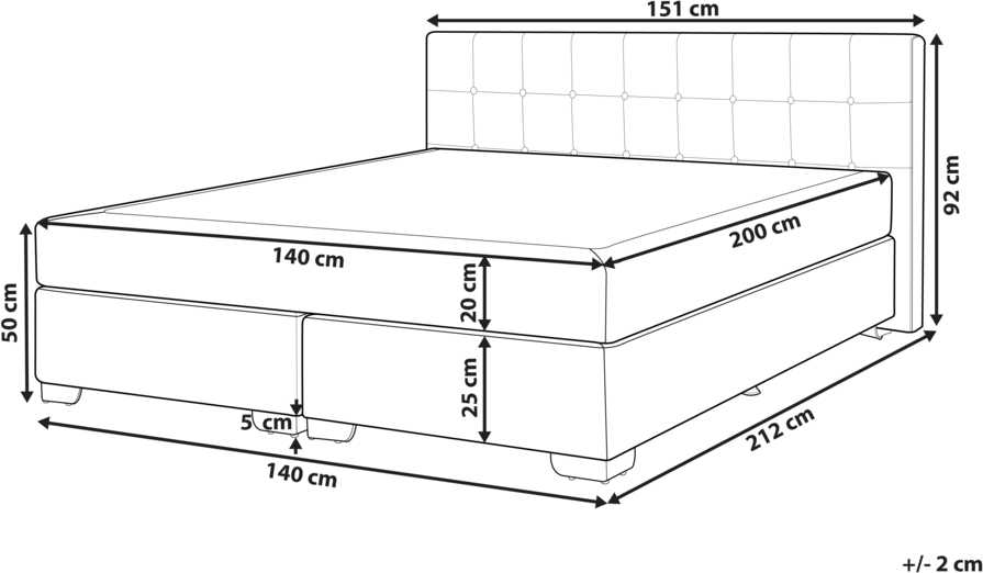 Beliani Kontinentinė lova ADMIRAL 140 x 200 cm, juoda