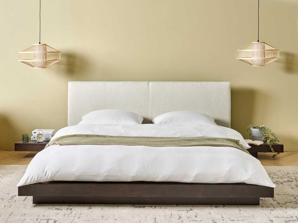 Beliani LED lova su boucle audiniu ZEN 160 x 200 cm LED tamsus uosis